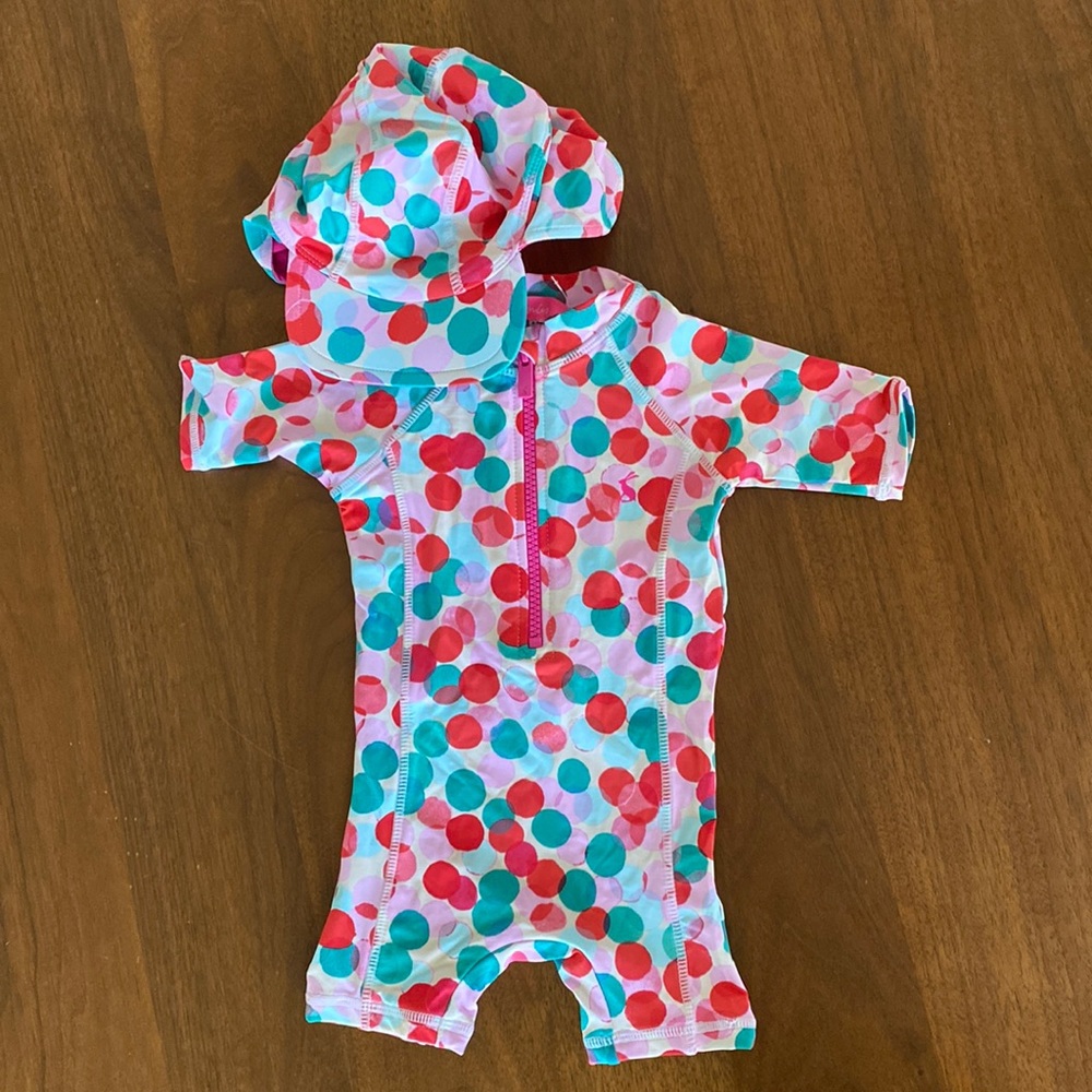 Neiman Marcus Joules Baby One Piece Swim Suit with Matching Hat